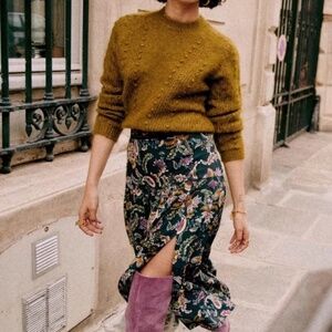 Sezane Tammie Skirt Navy Arabesque Flowers Floral Size 36